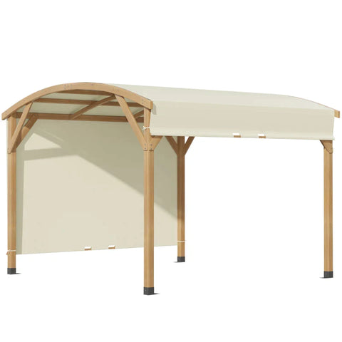 Rootz Garden Gazebo - Retractable Roof - Side Wall - Heavy Duty - Wooden Frame - Cream - 3.20 x 3m