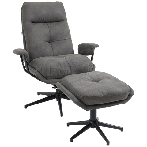 Rootz Relax Chair With Ottoman - Armchair With Footstool - Adjustable Backrest - Microfiber - Dark Gray - 78L x 91W x 103.5H cm