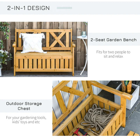 Rootz 2-seater Bench - Garden Storage Bench - Wooden Bench - Bench With Armrests - Outdoor Seating - Solid Wood - Yellow - 115 x 61 x 85 cm