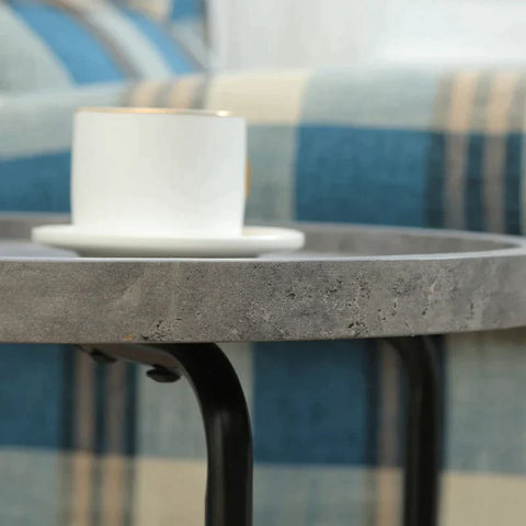 Rootz Beistelltisch – Industriedesign – Tischplatte in Marmoroptik – Grau Schwarz – 50 cm x 50 cm x 55 cm