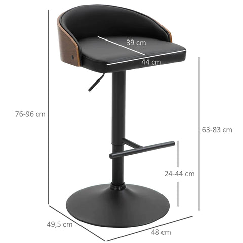 Rootz Set Van 2 Barkrukken - Draaibare Barstoelen Met Voetsteun - Barstoel - In Hoogte Verstelbaar - Keukenstoelen - Draaistoelen - Kunstleer - Hout - Zwart + Koffie - 48 x 49,5 x 76-96 cm