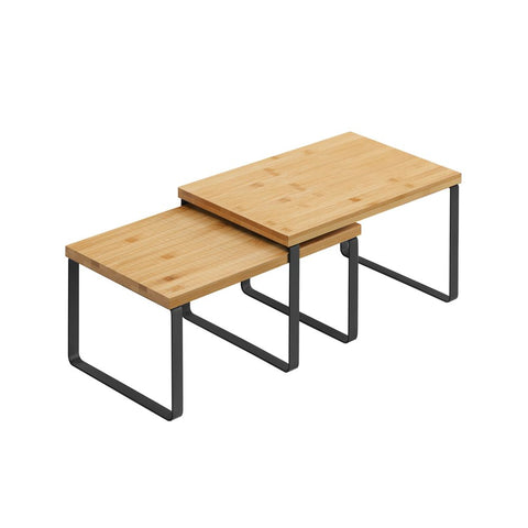 Rootz Spice Rack - Set Of 2spice Racks - Spice Organizer - Spice Storage - Spice Shelf - Spice Cabinet - Wall-mounted Spice Rack - Kitchen Spice Rack - Bamboo - Metal - Black/natural