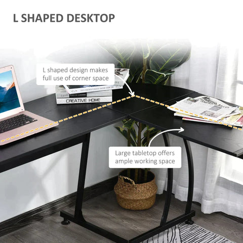 Rootz Computer Desk - L Shape Desk - Hoek Display Tafel - Gaming Desk - Zwart - 112.5x152x74cm