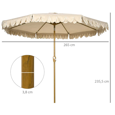 Rootz Parasol - With Fringes - Tiltable With Hand Crank - Steel + Polyester - Khaki - Ø265 x 235.5 cm