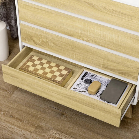 Rootz Chest of Drawers - 4 Drawer - Edge Handles - Storage Organiser - Bedroom - Living Room - White + Natural - 80cm x 40cm x 79.5cm