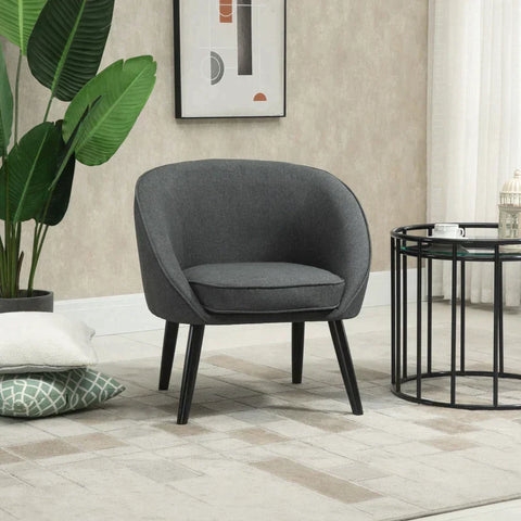 Rootz Lounge Chair – Cocktailstuhl – Wohnzimmerstuhl – Bürostuhl – Polsterstuhl für Wohnzimmer – Schlafzimmer – Kinderzimmer – Esszimmer – Modern mit Leinenoptik – Holz – Grau – 71 x 65 x 75 cm