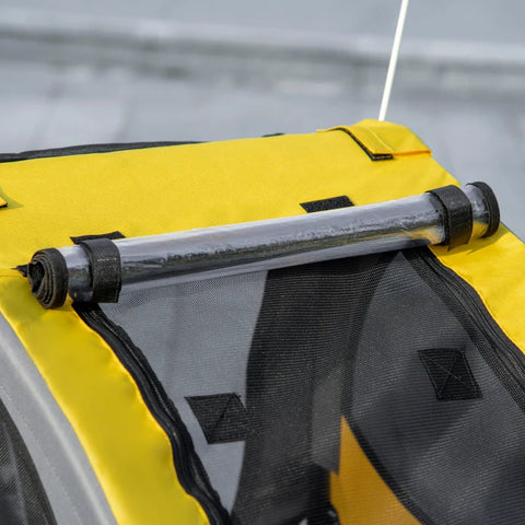 Rootz Dog Trailer - Mesh Window - Roll Up Cover - Universal Hitch - Steel Frame - Yellow - 140 x 71 x 83 cm