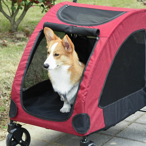Rootz Pet Trolley - Pet Stroller - Pet Buggy - Dog Buggy - Dog Trailer - Pet Trailer - Red/Black - 98x82x110 cm