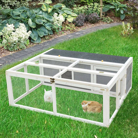 Rootz Small Animal Hutch - Rabbit Hutch - Animal Hutch - Animal Cages - Guinea Pig Hutch - Weatherproof - Fir Wood/White/Gray/Black - 120L x 105W x 46H cm