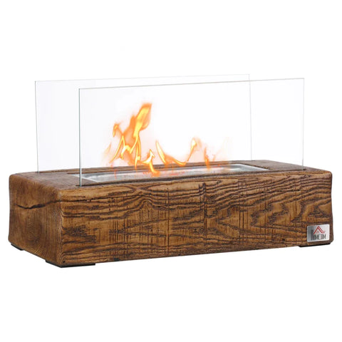 Rootz Ethanol Table Fireplace - 0.15 L Burning Time 45 Min - Concrete - Tempered Glass - Natural - 33L x 16W x 18H cm