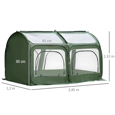 Rootz Greenhouse - Pop Up Greenhouse - With 4 Zipper Doors - Cold Frame - 245 x 120 x 132 cm