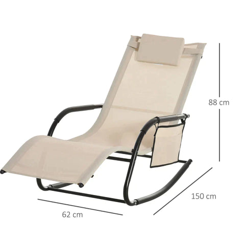 Rootz Rocking Chair - Sun Lounger - Garden Lounger - Beach Lounger - Beige - 150 x 62 x 88 cm