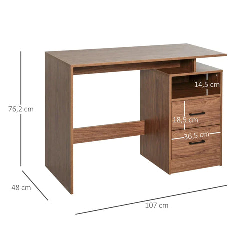 Rootz Computer Desk - Computer Table - Computer Desk With Open Shelves And Drawers - Brown - 107x 48x 76.2 cm