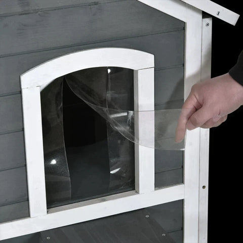 Rootz Kattenhuis - Kattenhut - Kattenhuis met 2 verdiepingen - Waterdicht Kattenhuis - Asfaltdak - Dennenhout - Grijs - 78 x 55,5 x 91 cm