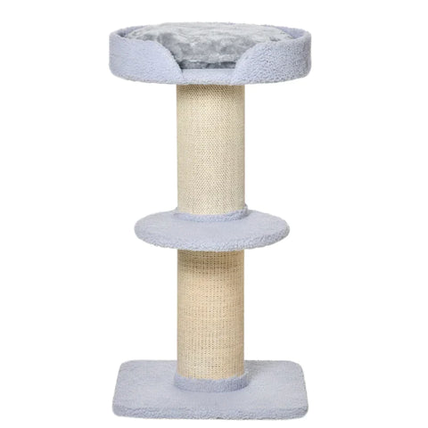 Rootz Cat Tree - Play Tree - Scratching Post With Platform - Sisal E1 Chipboard Plush - Light Blue - 45 x 45 x 91 cm