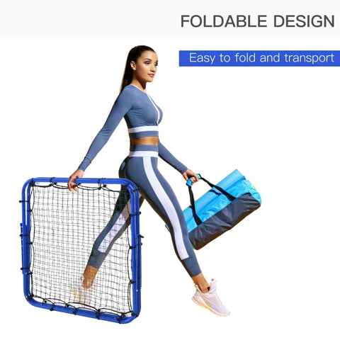 Rootz Football Rebounder Net - Kickback Goal Rebound Wall Net - Rebound On Both Sides - Adjustable - Steel - Blue - 100 x 95 x 90 cm