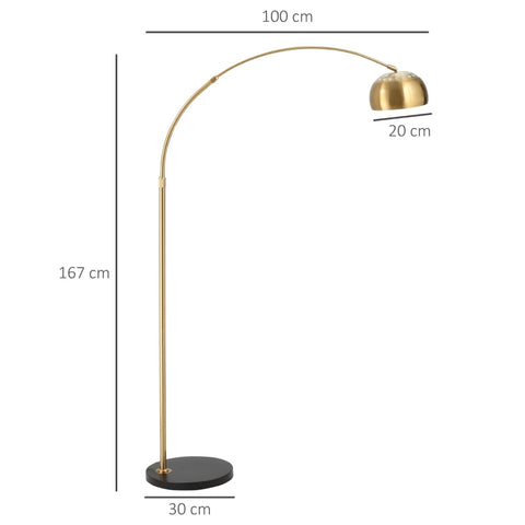 Rootz Arc Lamp - Floor Lamp With Gold-plated Lampshade - E27 Socket Shade - Metal - Black + Gold - 30 x 100 x 167 cm