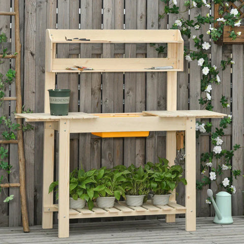 Rootz Planting Table - Garden Potting Bench - Planting Table - Gardening Table - Flower Table - Natural - 100 x 40 x 140 cm