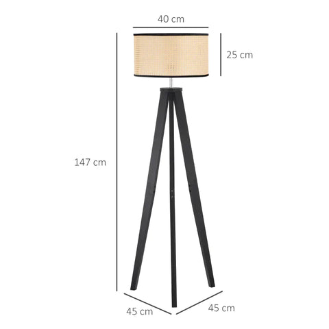 Rootz Floor Lamp - Tripod Floor Lamp - Modern Floor Lamp With E27 Socket - Wooden Base For Bedroom Office Living Room - Black + Gold - 45 x 45 x 147 cm