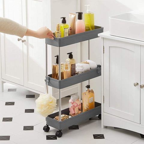 Rootz Kitchen Trolley - Rolling Shelving Unit - Serving Trolley - 3 Tier Kitchen Trolley - Trolley Rack - Storage Trolley Rack - Mobile Trolley Rack - Grey - 40 x 13.5 x 60 cm