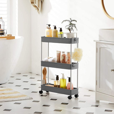 Rootz Kitchen Trolley - Rolling Shelving Unit - Serving Trolley - 3 Tier Kitchen Trolley - Trolley Rack - Storage Trolley Rack - Mobile Trolley Rack - Grey - 40 x 13.5 x 60 cm