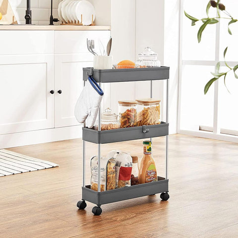 Rootz Kitchen Trolley - Rolling Shelving Unit - Serving Trolley - 3 Tier Kitchen Trolley - Trolley Rack - Storage Trolley Rack - Mobile Trolley Rack - Grey - 40 x 13.5 x 60 cm