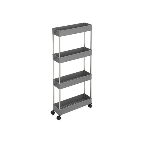 Rootz Kitchen Trolley - Rolling Shelving Unit - Serving Trolley - 4 Tier Kitchen Trolley - Trolley Rack - Storage Trolley Rack - Mobile Trolley Rack - Grey - 40 x 12.5 x 86 cm