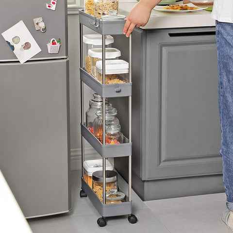 Rootz Kitchen Trolley - Rolling Shelving Unit - Serving Trolley - 4 Tier Kitchen Trolley - Trolley Rack - Storage Trolley Rack - Mobile Trolley Rack - Grey - 40 x 12.5 x 86 cm