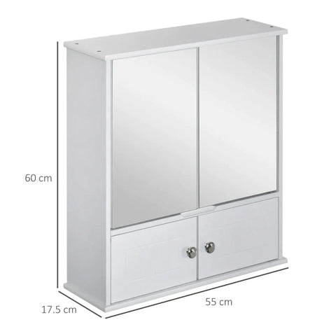 Rootz Mirror Cabinet - Bathroom Cabinet - Wall Cabinet - Bathroom Furniture - Multi-purpose Cabinet With Shelves - Glass - White - 55 x 17.5 x 60 cm