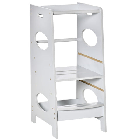Rootz Kids Opstapkruk - Kids Learning Tower - Opstapkruk - Kruk Staand - Met 3 Treden - Grijs - 40 x 50 x 90 cm