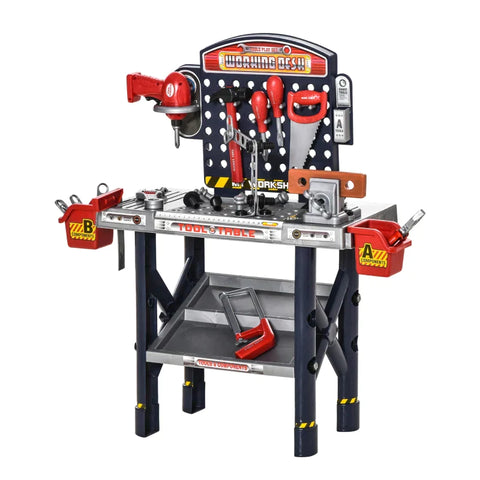 Rootz Workbench - Workbench Set - Children's Workbench Toy With 55 Accessories - Blue/Grey - 69L x 26.5W x 75H cm