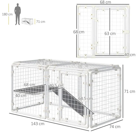 Rootz DIY Rabbit Hutch - Small Animal Run - Guinea Pig Run - Small Animal Cage - White - 68cm x 68cm x 2.5cm