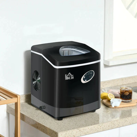 Rootz Ice Cube Machine - Ice Cube Maker - Ice Cream Basket - Ice Scoop - 3.2L Water Tank - Black + Silver - 36.7L x 29.7W x 37.8H cm