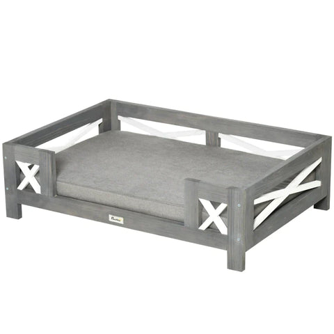 Rootz Pet Bed - Dog Sofa - Raised Pet Sofa - With Cushion - Cat Sofa - Dog Bed - Dog Sleeping Place - Grey - 80 x 55 x 23 cm