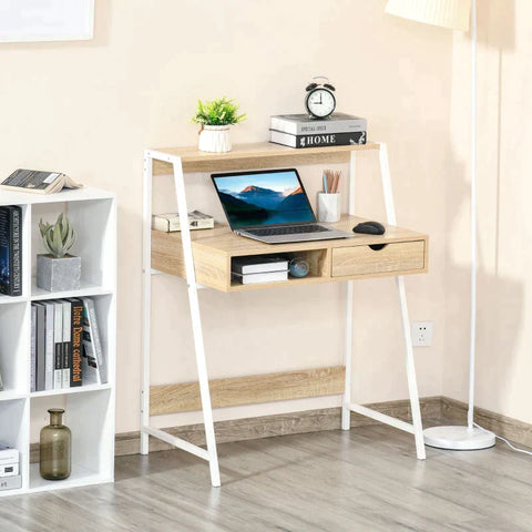 Rootz Desk -  Desk With Drawer And Shelf - Large Storage Space - E1 Chipboard - Metal Frame - Natural - 80 x 50 x 100 cm