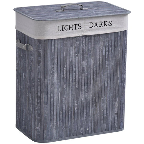 Rootz Laundry Basket - Laundry Box - Laundry Hamper With Lid - Canvas Bag With Washable Laundry Bag - Handles - Canvas + Bamboo - Gray - 100L 52 x 32 x 63 cm