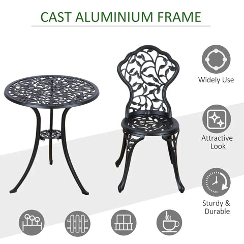 Rootz Bistro-Set – Aluminium-Garten-Set – Balkon-Set – Balkon-Möbel-Set – Bistro-Tisch-Stühle-Set – Gartenmöbel – Schwarz