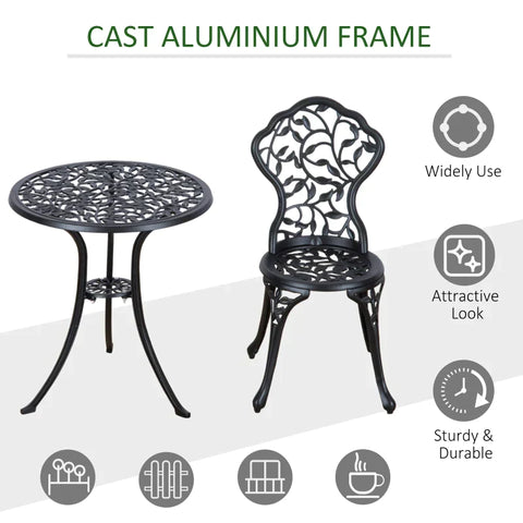 Rootz Bistro Set - Aluminum Garden Set - Balcony Set - Balcony Furniture Set - Bistro Table Chairs Set - Garden Furniture - Black