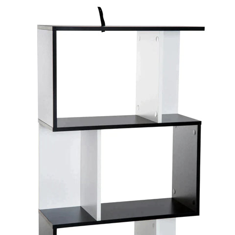 Rootz Bookshelf - S-Shaped Bookshelf - 4 Tiers Bookshelf - Bookcase - Shelf - Black/White