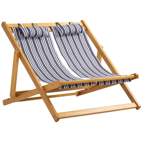 Rootz Lounge Chair – 2-Personen-Sonnenliege – klappbarer Lounge-Sessel – bis zu 200 kg – Pappel – Oxford – Teak/Grau/Weiß – 108 x 105 x 85 cm