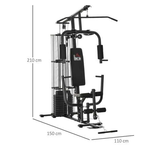 Rootz Gym Power Station - Fitnessstation - Multigym Fitnesscentrum - Fitnessapparatuur - Inclusief gewichten - Lat Pulldown - Leg Curl - Metaal - PU Kunstleer - Zwart - 150 x 110 x 210 cm