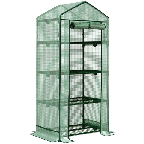 Rootz Greenhouse - Mini Greenhouse - Cultivation Greenhouse - With Foil Cover - And 4 Shelves - Shelves Rolling Door - Vegetable Bed - Green - 69 x 49 x 158 cm