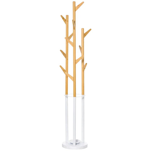 Rootz Garderobe – Bambus-Garderobe – Garderobenständer – 13 Haken – Natur/Weiß – 30,5 cm x 30,5 cm x 174,5 cm