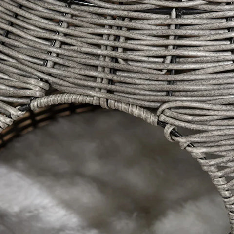 Rootz Rotan Kattenmand - Kattenbed met 2 verdiepingen - Kattenhol - Kattentoren Met 2 Kussens - Zonnedak - Donkergrijs - Ø50 x 43,5 cm