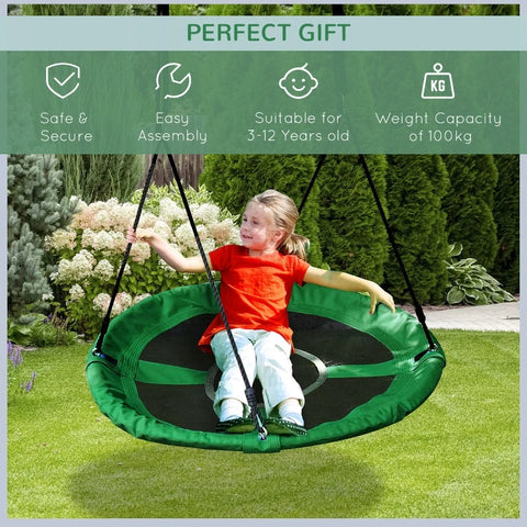Rootz Kids Swing - Nest Swing - Plate Swing - Children's Swing - Garden Swing - Metal/Oxford - Green/Black