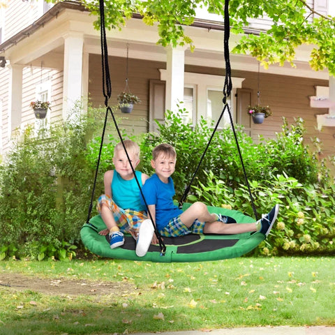 Rootz Kids Swing - Nest Swing - Plate Swing - Children's Swing - Garden Swing - Metal/Oxford - Green/Black