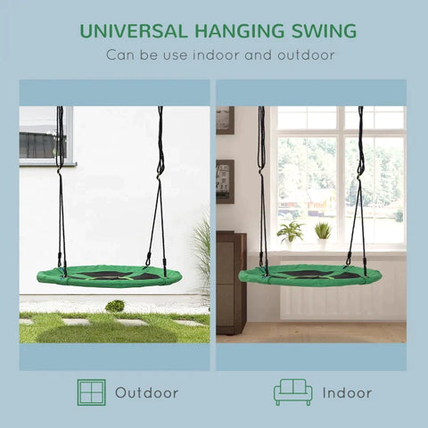 Rootz Kids Swing - Nest Swing - Plate Swing - Children's Swing - Garden Swing - Metal/Oxford - Green/Black