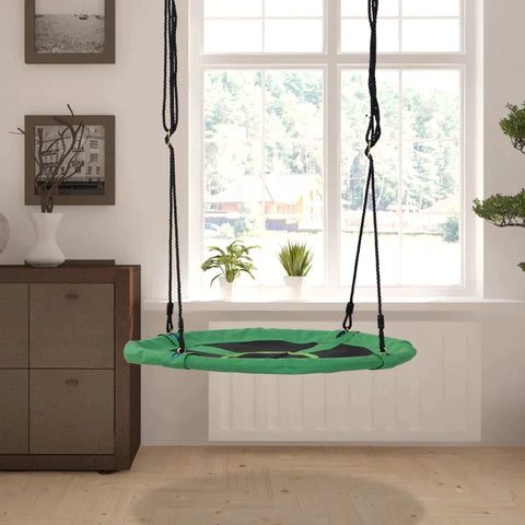 Rootz Kids Swing - Nest Swing - Plate Swing - Children's Swing - Garden Swing - Metal/Oxford - Green/Black