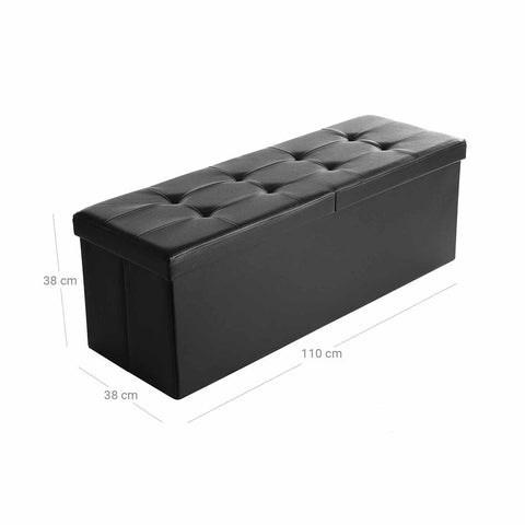 Rootz Bench - Imitation Leather - Stool - Storage Space - Hinged Lid - Foldable Bench - Robust - Durable - High Load Capacity - Excellent Seating Comfort - PVC Cover - Black - 110 x 38 x 38 cm