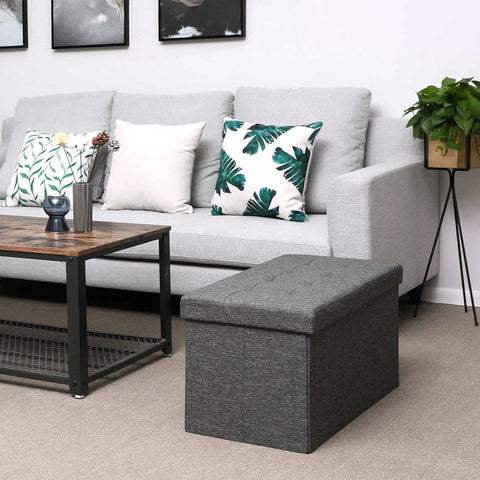 Rootz Bench - Bench With Hinged Lid - Hinged Lid Storage Box - Bench Seat - Bench Seat With Storage Box - Linen imitation cover/Foam/MDF Board - Dark Grey - 76 x 38 x 38 cm (W x H x D)